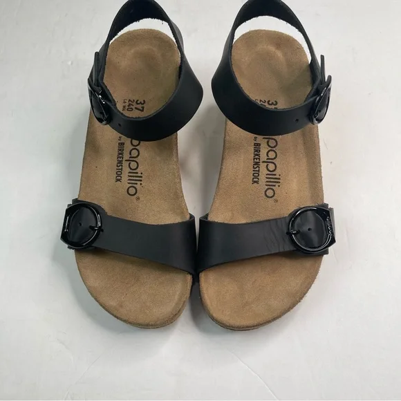 Papillio By Birkenstock Soley Leather Wedge Women's Sandals US 6.5 EU 37 Black - Picture 2 of 8